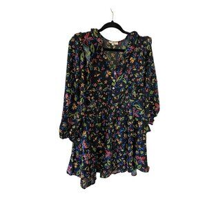 Entro Women's Black Floral Long Sleeve Mini Dress - Medium